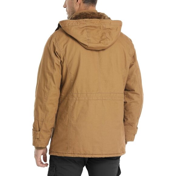 Mens Khaki Thick Winter Jacket Hooded Fleece Lined Cotton Military Coat - Picture 6 of 6